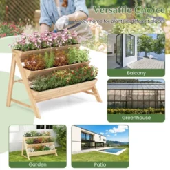 Tangkula 3-Tier Raised Garden Bed Wooden Vertical Planter Box With Storage Shelf 2 Hanging Hooks & 3 Bed Liners -Tangkula GUEST b33e11e6 977a 4e46 8c01 0574e8a8382d