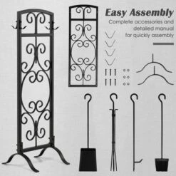 Tangkula 5 Piece Fireplace Tools Wrought Iron Firewood Toolset With Decoration Holder Black -Tangkula GUEST b3441d2b c6bb 4934 ace6 c623208d1eae