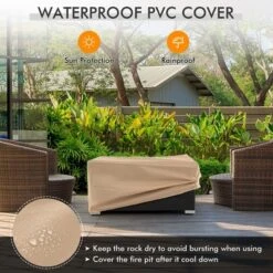 Tangkula 32"x 20" Propane Rattan Fire Pit Table Set W/ Side Table Tank & Cover 40,000 BTU -Tangkula GUEST b35182db f2ee 4876 9610 5412efc3cf32