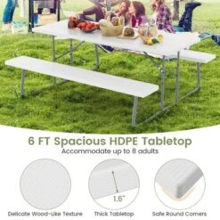 Tangkula Folding Picnic Table W/ 2 Benches 6 FT Camping Table Set W/ All-Weather HDPE Tabletop White -Tangkula GUEST b35941d2 e5f5 4b44 b14d 6332274fca6d