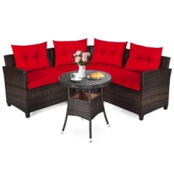 Tangkula 4PCS Outdoor Patio Conversation Set Wicker Rattan Sectional Sofa W/Cushions -Tangkula GUEST b3664f05 0886 4dba b645 a68bbe623364