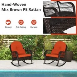 Tangkula 2-Piece Patio Garden Wicker Rattan Rocking Chair Furniture W/ Cushion