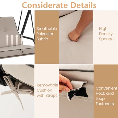 Tangkula 3PCS Hammock Chair Patio Porch Swing W/ Adjustable Canopy Removable Pads 4 Tangkula 3PCS Hammock Chair Patio Porch Swing W/ Adjustable Canopy Removable Pads - Image 2