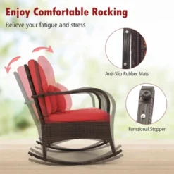 Tangkula 3 Piece Outdoor Rocking Set Rattan Rocker Chairs W/ Tempered Glass Coffee Table Red -Tangkula GUEST b3a3457c 40b6 4a60 b143 fc7b8047c723