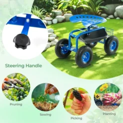 Tangkula Rolling Garden Cart Wagon Scooter W/ 360° Swivel Seat & Storage Tray & Basket -Tangkula GUEST b3ff8646 36d1 4a93 a51b 1aaf2997d94b
