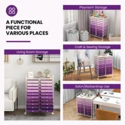 Tangkula 20-Drawer Rolling Storage Cart Art Craft Organizer Cart Mobile Utility Storage Cart With Removable Drawers & Lockable Wheels Purple -Tangkula GUEST b4180852 1541 4a96 afab 322229105961
