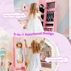 Tangkula Kids Jewelry Cabinet W/ Full-Length Mirror 2 Adjustable Tilt Angles Drawer Pink -Tangkula GUEST b424633f 34cf 4b62 bf95 62fb69c51b5b