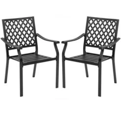 Tangkula 2PCS Stackable Patio Dining Chairs Outdoor Metal Bistro Chairs W/ Curved Armrests -Tangkula GUEST b4568d7d 03bd 487b 82ca 0f3191bd7321