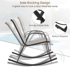 Tangkula Set Of 4 Metal Rocking Chair Heavy-Duty Rocker Outdoor Anti-Slip Brown Patio -Tangkula GUEST b477ede8 230e 4186 b943 056f40185f1b