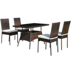 Tangkula 10 PCS Rattan Dining Set W/ Glass Table & High Back Chair Patio Mix Brown -Tangkula GUEST b4b281aa f240 4e74 ae47 23cab68661e3