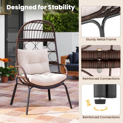 Tangkula PE Wicker Egg Chair Patio Cocoon Lounger W/ Comfortable Cushions & Metal Frame 7 Tangkula PE Wicker Egg Chair Patio Cocoon Lounger W/ Comfortable Cushions & Metal Frame - Image 5