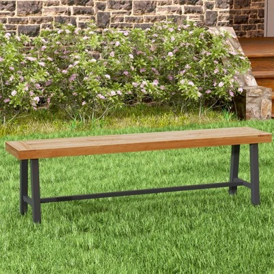Tangkula 63 Inch Patio Bench Set Of 1/2, Acacia Wood Long Dining Bench W/ Heavy-Duty Metal Legs 3 Tangkula 63 Inch Patio Bench Set Of 1/2, Acacia Wood Long Dining Bench W/ Heavy-Duty Metal Legs