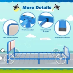 Tangkula Twin Size Kids Bed Frame Car Shaped Metal Platform Bed W/ Upholstered Headboard -Tangkula GUEST b511ce3f 27fd 46c0 b6ee e4be101eb5e2