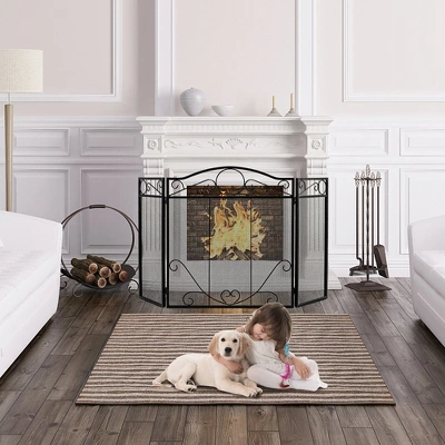 Tangkula 3-Panel Fireplace Screen Decoration Cover Pets Baby Child Safty Folded Fire Doors 4 Tangkula 3-Panel Fireplace Screen Decoration Cover Pets Baby Child Safty Folded Fire Doors - Image 2