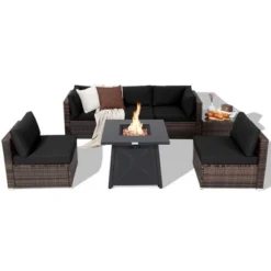 Tangkula 7PCS Rattan Patio Sectional Furniture Set W/ 30" Fire Pit Table & Cushion -Tangkula GUEST b59003e3 5be0 4c8b 9358 00bcfcd6295c