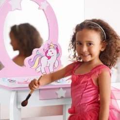 Tangkula 2-in-1 Kids Vanity Set Makeup Table & Chair Set For Toddlers W/Detachable Mirror Pink/White -Tangkula GUEST b5a0e1cc f598 4a0d ac46 0424b729ff21
