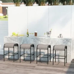 Tangkula 5-Piece Patio Dining Set W/ Umbrella Hole Metal Frame & Breathable Fabric Seat -Tangkula GUEST b5d19205 dbe7 4b6e acf5 3ed2479e1cbd