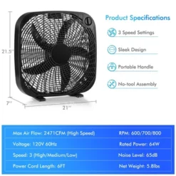 Tangkula 20" Box Fan With 3 Speed Settings, Window Fan For Full Force Air Circulation W/Control Knob ETL Listed Floor Fan For Home Office Tool Shed -Tangkula GUEST b5d9403a 3219 49c7 a9f1 bc099ba56130