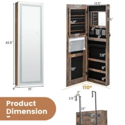 Tangkula LED Mirror Jewelry Cabinet Wall/Door Mounted Organizer Armoire W/ 3 Color Light -Tangkula GUEST b5ef5fd6 e7c7 4dd8 a069 d2a9cd145616