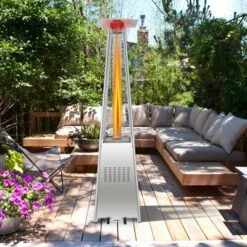 Tangkula 90'' Pyramid Patio Heater With Electronic Ignition System 42,000 BTU Gas Porch And Deck Heater With Wheels