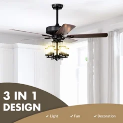 Tangkula 50" Ceiling Fan Light W/ 5 Explosion-Proof Glass Lampshades, Remote Control, Time Function, 3-Speed Adjustment, Noiseless Reversible Motor