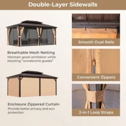 Tangkula 12' X 20' Double-Roof Hardtop Gazebo W/ Galvanized Steel Roof Netting Curtains -Tangkula GUEST b62cde3f df3f 477d b981 c7409b571641