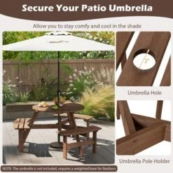 Tangkula 6-Person Round Picnic Table Set W/ 3 Built-in Benches 2" Umbrella Hole -Tangkula GUEST b63028cd e3e4 43e8 acd7 c4d431c498f2