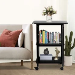 Tangkula 3-Tier Adjustable Rolling Under Desk Printer Cart With 3 Storage Shelves Printer Stand For Home Office