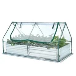 Tangkula Galvanized Steel Raised Garden Bed Metal Planter Box Kit W/ Mini Greenhouse Cover -Tangkula GUEST b6b96d78 242e 4399 b612 e45ee2ab197e