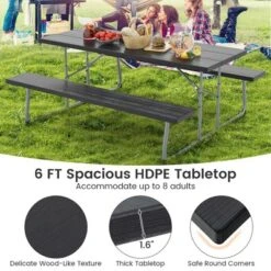 Tangkula Folding Picnic Table W/ 2 Benches 6 FT Camping Table Set W/ Metal Frame -Tangkula GUEST b6d5a675 a86e 4d48 8c06 0b7afa684baf