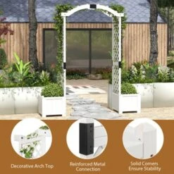 Tangkula Garden Arbor W/ Planter Wooden Planter Arch W/ Trellis White -Tangkula GUEST b6ed5026 bf66 4465 adc1 b9d4cf29ffd2