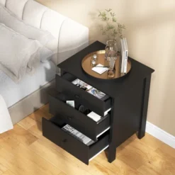 Tangkula 3-Drawer Modern Nightstand Bedside Table Wooden End Table White/Black -Tangkula GUEST b7835864 3147 412a b7ad 4c95523bc6ba 1