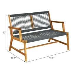 Tangkula 2-Person Outdoor Acacia Wood Bench Patio Loveseat Rope Bench Grey -Tangkula GUEST b7850211 111c 4924 bc45 230e03943137
