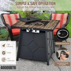 Tangkula Outdoor Propane Fire Pit Table 28’’ Square Gas Fire Table With Removable Lid Lava Stone -Tangkula GUEST b789fbae 00d6 4e5a a202 caa2ae0c8855