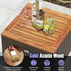Tangkula Set Of 3 Rattan Bistro Furniture Set Solid Acacia Wood Table Top Cushioned Sofa Patio -Tangkula GUEST b7a0f8a0 b9c6 4fc2 b080 e60fd91807f0