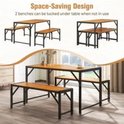 Tangkula 3 PCS Patio Dining Set For 6 People 53" Acacia Wood Picnic Table & 2 Benches -Tangkula GUEST b7a7a30e 2772 4e86 8bf2 d924e24349b7