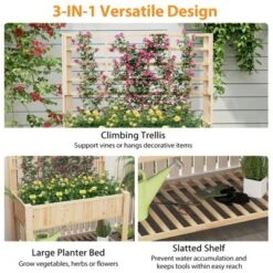 Tangkula Raised Garden Bed W/ Trellis Wooden Elevated Planter Box W/ Legs & Liner Natural -Tangkula GUEST b7b74bd6 973a 4c48 abf3 c1b845408831