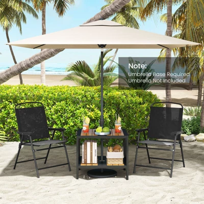 Tangkula 2PCS Outdoor Side Table 2-Tier Coffee End Table W/ 1.57" Umbrella Hole Storage Shelf 4 Tangkula 2PCS Outdoor Side Table 2-Tier Coffee End Table W/ 1.57" Umbrella Hole Storage Shelf - Image 2