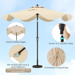 Tangkula 9 FT Patio Umbrella Outdoor Double Top Umbrella With Ruffled Edges Push Button Tilt Crank 8 Ribs Fade-resistant Market Umbrella Beige/Navy -Tangkula GUEST b8132582 6347 4f80 8d78 2afb410413b1