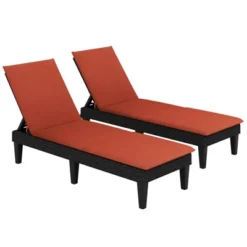 Tangkula 2PCS Patio Lounge Chair Recliner Chair W/ 3-Position Adjustable Backrest & Cushion Black & Orange -Tangkula GUEST b87d2c70 790a 4a8e 919a c2cbe0502b42