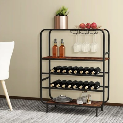 Tangkula 16 Bottle Drinks Rack W/ Glass Holders Metal Frame Storage Shelf For Kitchen 4 Tangkula 16 Bottle Drinks Rack W/ Glass Holders Metal Frame Storage Shelf For Kitchen - Image 2
