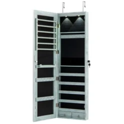 Tangkula Wall Or Door Mounted Jewelry Armoire With 47.5" Full Length Mirror Lockable Cabinet With 2 LED Lights 2 Drawers Over The Door Navy -Tangkula GUEST b8a94d39 c26e 4958 9a7f fc38e335f9e8