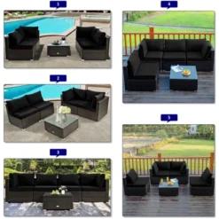Tangkula Patio Rattan 6PCS Cushioned Sofa Set Furniture Set Thick Cushion With 34.5" Fire Pit Table For Garden Black/Blue/Red/Turquoise/Off White -Tangkula GUEST b8aad192 83ef 40eb b7b0 2edfab8bde0c