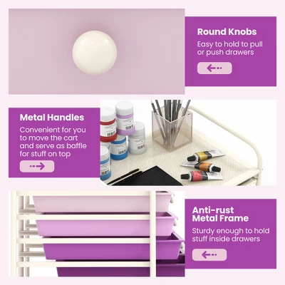 Tangkula 12 Drawers Rolling Storage Cart Classroom Organizers With Wheels For Tools Scrapbook Craft Paper Purple 7 Tangkula 12 Drawers Rolling Storage Cart Classroom Organizers With Wheels For Tools Scrapbook Craft Paper Purple - Image 5