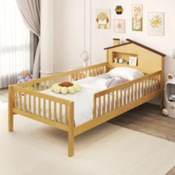 Tangkula Twin Size Kids Bed Solid Wood Platform Bed W/ Under-bed Storage & Storage Cube -Tangkula GUEST b9196b8a c8b6 4504 9f0e ca9a8f8ab801