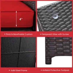 Tangkula 6 Piece Patio Sofa & Fire Table Set Outdoor Rattan Sectional Sofa Set W/ Storage Box Red -Tangkula GUEST b92a3a76 3ef0 4060 bcc7 e1c15693d30a