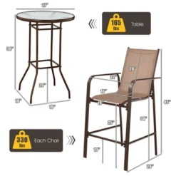 Tangkula 3PCS Patio Bar Set Outdoor Bistro Set W/ 2 Stools & 1 Tempered Glass Table Brown -Tangkula GUEST b949490b 983c 48dd 82fe d8e5dffbf641
