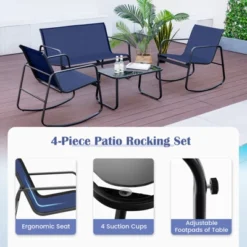 Tangkula 4 Piece Rocking Bistro Set Patio Furniture Set W/ Loveseat 2 Rocking Chairs Navy -Tangkula GUEST b955c141 b047 4227 ae9a a4457ba2f76e