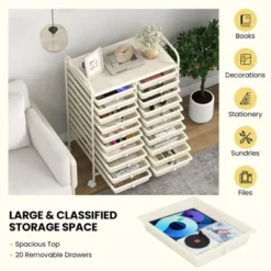 Tangkula 20-Drawer Rolling Storage Cart Art Craft Organizer Cart Mobile Utility Storage Cart With Removable Drawers & Lockable Wheels White -Tangkula GUEST b95aa747 552b 423b b48a 93629283c65c