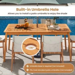 Tangkula Outdoor Acacia Wood Dining Table For 6 People 67” X 35” Rectangular Patio Bistro Table With Built-in Umbrella Hole Picnic Table For Porch -Tangkula GUEST b980a2aa 4c86 4b3a 90f6 835f6c4502c1